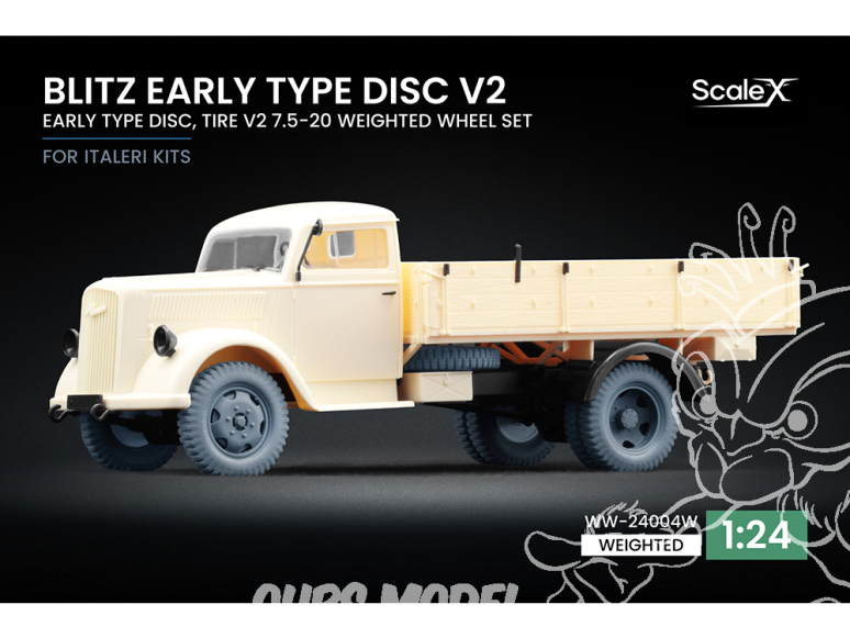 ScaleX accessoire militaire WW-24004W Opel Blitz Early v2 set de roues affaissées Italeri 1/24