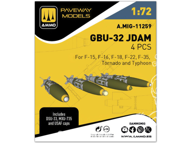 Ammo Mig Paveway Models A.MIG-11259 GBU-32 JDAM x4 1/72