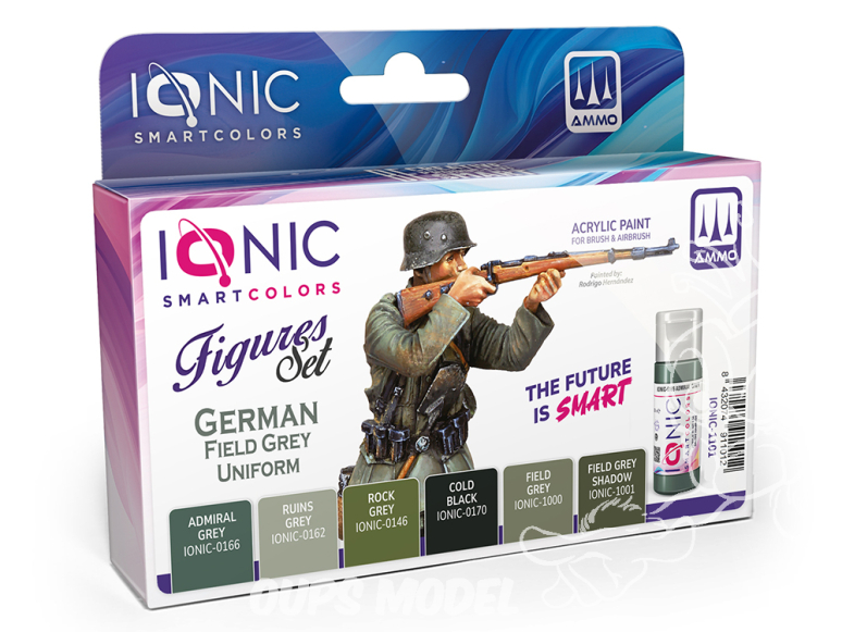 MIG peinture IONIC 1101 Set Uniforme Allemand Field Grey 6 x 20ml