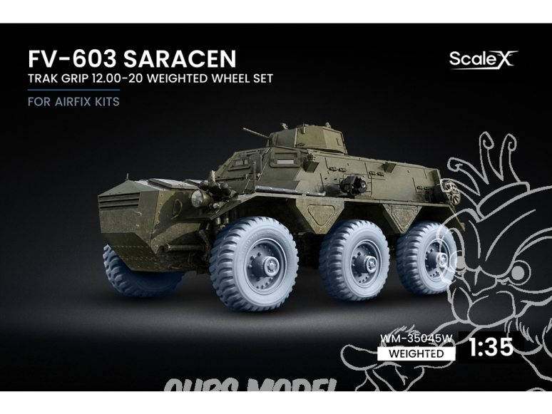ScaleX accessoire militaire WM-35045W FV-603 Saracen TRAK GRIP 12.00-20 Set de roues affaissées Airfix 1/35