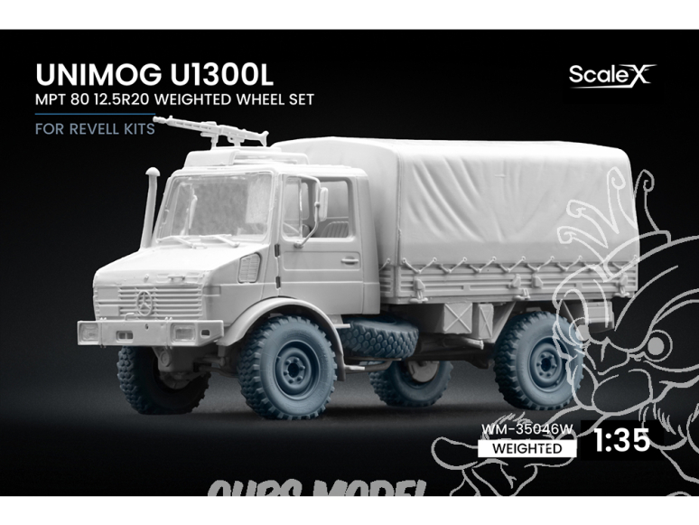 ScaleX accessoire militaire WM-35046W Unimog U1300L MPT 80 Set de roues affaissées Revell 1/35