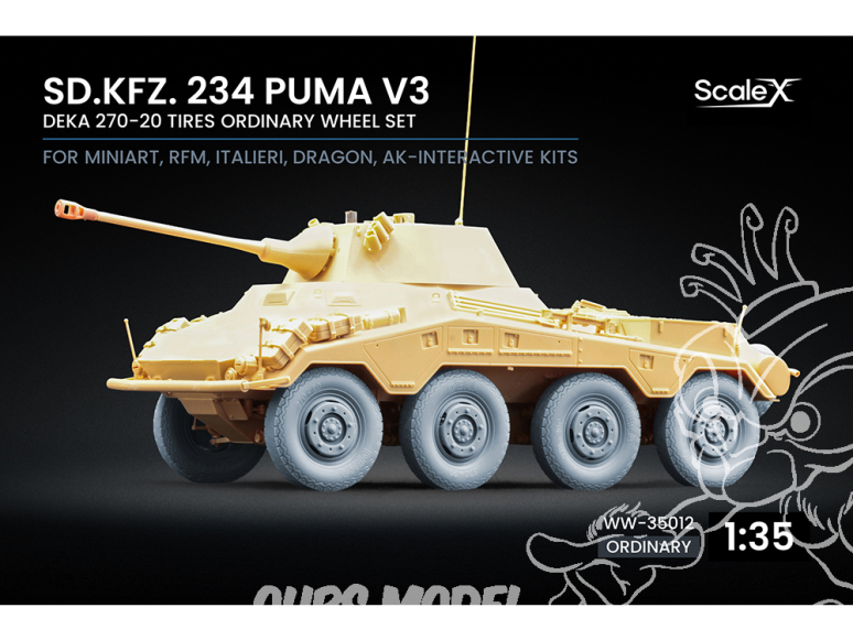 ScaleX accessoire militaire WW-35012 Sd.Kfz. 234 Puma v3 set de roues ordinaires Dragon / Mini art / RFM / Italeri / Ak 1/35