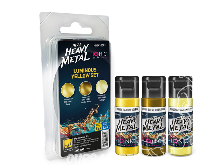 Ammo MIG IONIC peinture 0581 Heavy Metal Set Jaune lumineux - Luminous yellow 3 x 20ml