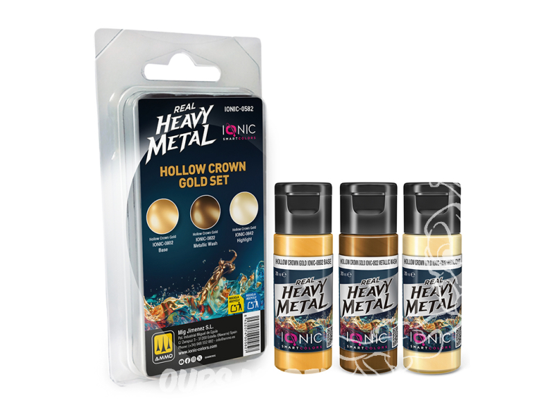 Ammo MIG IONIC peinture 0582 Heavy Metal Set Or Hollow Crown - Hollow crown gold 3 x 20ml