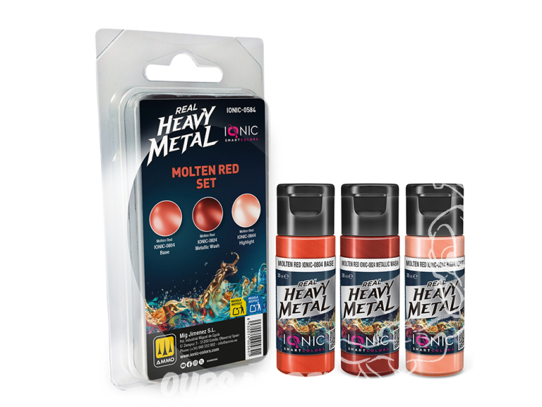 Ammo MIG IONIC peinture 0584 Heavy Metal Set Rouge en fusion - Molten red 3 x 20ml