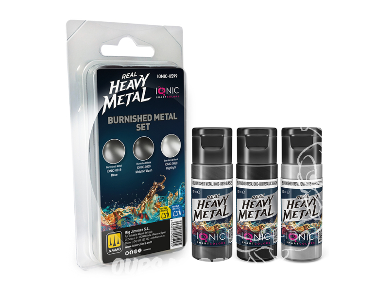 Ammo MIG IONIC peinture 0599 Heavy Metal Set Metal bruni - Burnished metal 3 x 20ml
