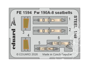 EDUARD photodecoupe avion FE1594 Harnais métal Focke Wulf Fw 190A-8 Hobby Boss 1/48