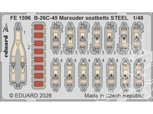 EDUARD photodecoupe avion FE1596 Harnais métal B-26C-45 Marauder Icm 1/48