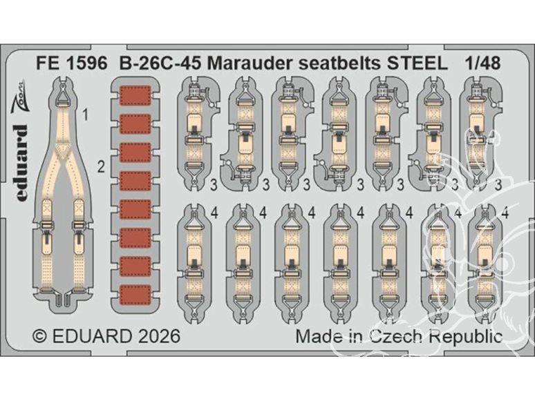 EDUARD photodecoupe avion FE1596 Harnais métal B-26C-45 Marauder Icm 1/48