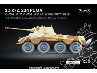 ScaleX accessoire militaire WW-35024W Sd.Kfz. 234 Puma V2+V2+V1+V3 set de roues affaissées Drag / Mini / RFM / Italeri / Ak 1/35