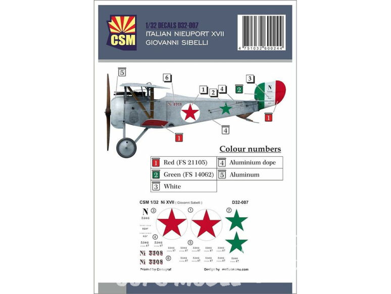 Copper State Models D32-007 Decals Nieuport XVII Italien Giovanni Sibelli 1/32
