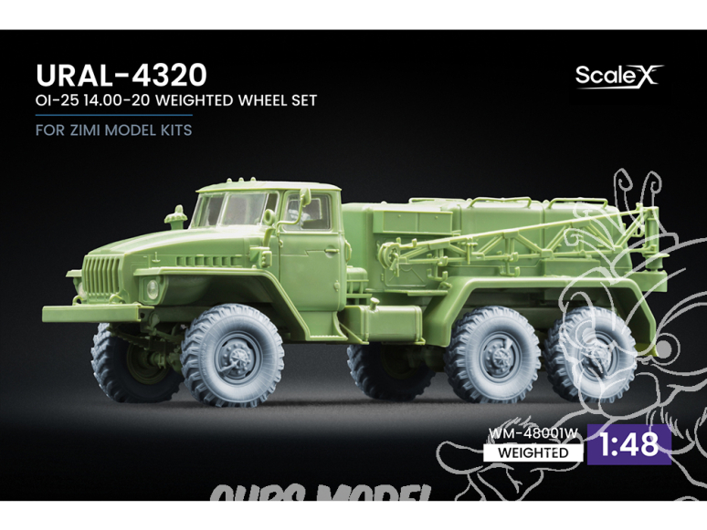 ScaleX accessoire militaire WM-48001W URAL-4320 OI-25 Set de roues affaissées Italeri / Tamiya 1/48
