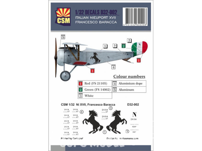 Copper State Models D32-002 Decals Nieuport XVII Italien Francesco Barcca 1/32