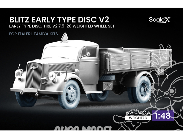 ScaleX accessoire militaire WW-48002W Opel Blitz Early v2 Set de roues affaissées Italeri / Tamiya 1/48
