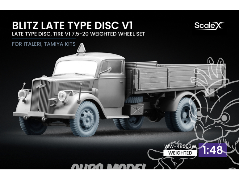 ScaleX accessoire militaire WW-48003W Opel Blitz Late v1 Set de roues affaissées Italeri / Tamiya 1/48