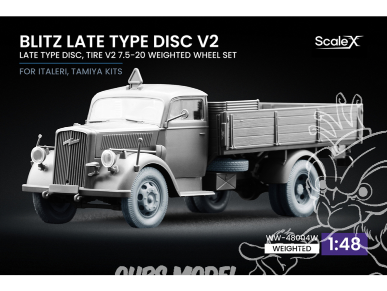 ScaleX accessoire militaire WW-48004W Opel Blitz Late v2 Set de roues affaissées Italeri / Tamiya 1/48