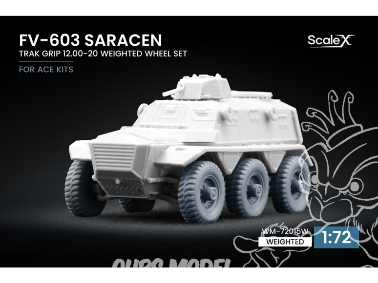 ScaleX accessoire militaire WM-72015W FV-603 Saracen TRAK GRIP 12.00-20 set de roues affaissées Ace 1/72
