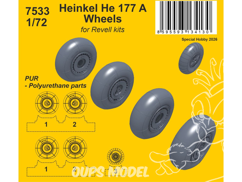 Cmk kit resine 7533 Roues pour Heinkel He 177 A pour kits Revell 1/72