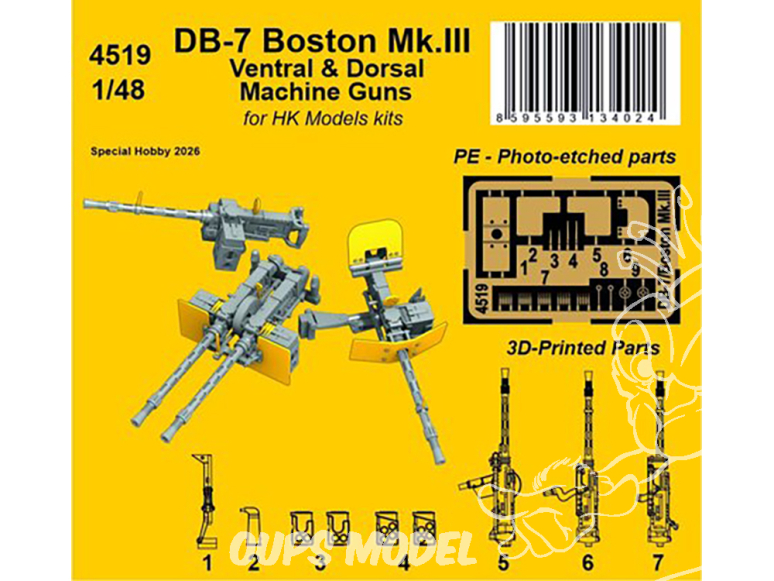 CMK kit resine 4519 DB-7 Boston Mk.III Mitrailleuses ventrale et dorsale pour kits HK 1/48