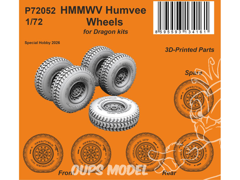 Special Hobby 3D Print militaire P72052 Roues pour HMMWV Humvee kit Dragon 1/72