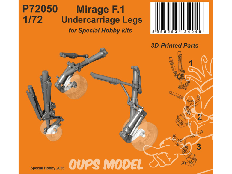 Special Hobby 3D Print avion P72050 Jambes de train d'atterrissage du Mirage F.1 kits Special Hobby 1/72