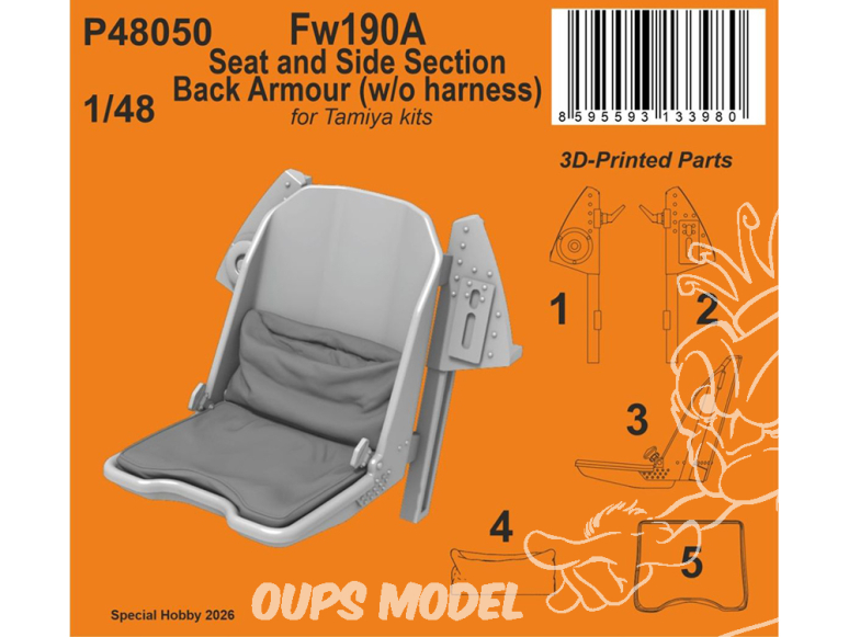 Special Hobby 3D Print P48050 Protection dorsale et latérale pour siège et section Fw190A sans harnais kits Tamiya 1/48