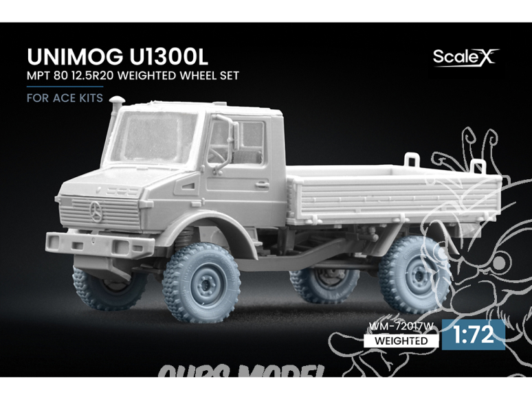 ScaleX accessoire militaire WM-72017W Unimog U1300L MPT 80 set de roues affaissées Ace 1/72