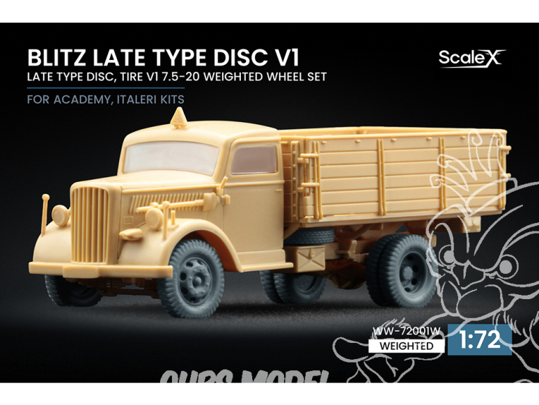 ScaleX accessoire militaire WW-72001W Opel Blitz Late Type Disc v1 set de roues affaissées Academy / Italeri 1/72