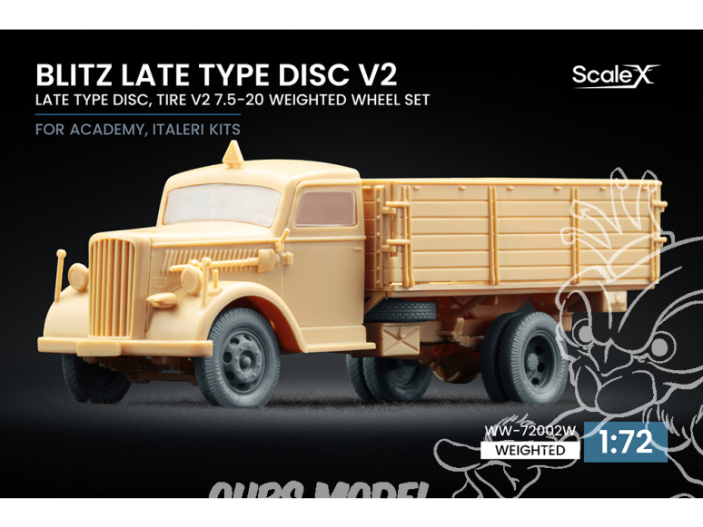 ScaleX accessoire militaire WW-72002W Opel Blitz Late Type Disc v2 set de roues affaissées Academy / Italeri 1/72