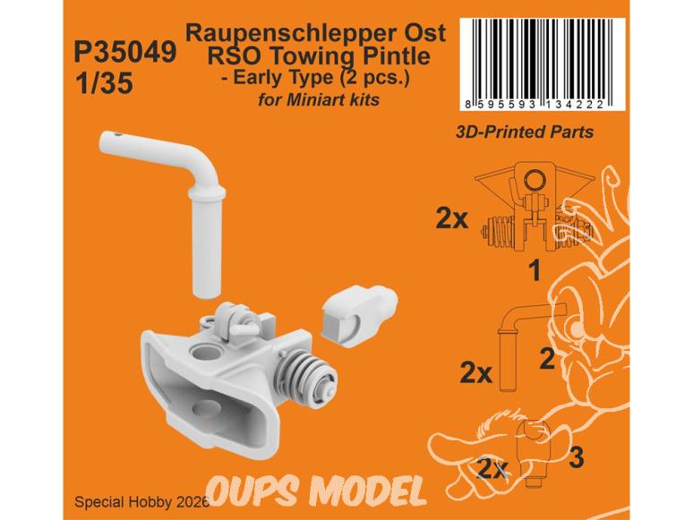 Special Hobby 3D Print militaire P35049 Crochet d'attelage pour Raupenschlepper Ost RSO Early Type 2 pcs. kits MiniArt 1/35