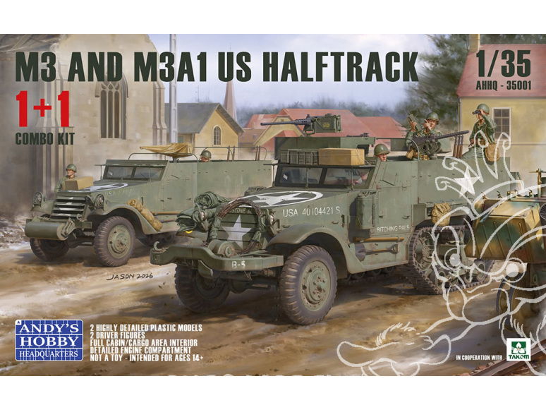 ANDY'S HOBBY HEADQUARTERS AHHQ-35001 M3 & M3A1 US Halftrack 1+1 Combo Kit 1/35