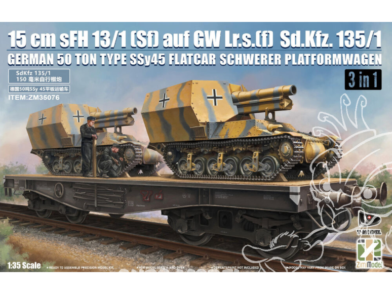 ZimiModel maquette militaire ZM35076 15cm sFH 13/1 (Sf) auf Gw Lrs.(f ) w/SSy45 flatcar 3en1 1/35