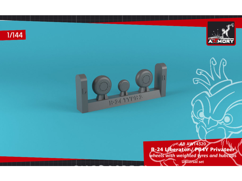 Armory Models kit d'amélioration avion AW14320 Roues B-24 Liberator / PB4Y Privateer pneus lestés croisé (FS) enjoliveurs 1/144