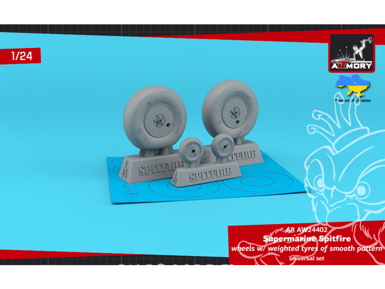 Armory Models kit d'amélioration avion AW24402 Roues Spitfire avec pneus lestés lisses et moyeux couverts Airfix 1/24