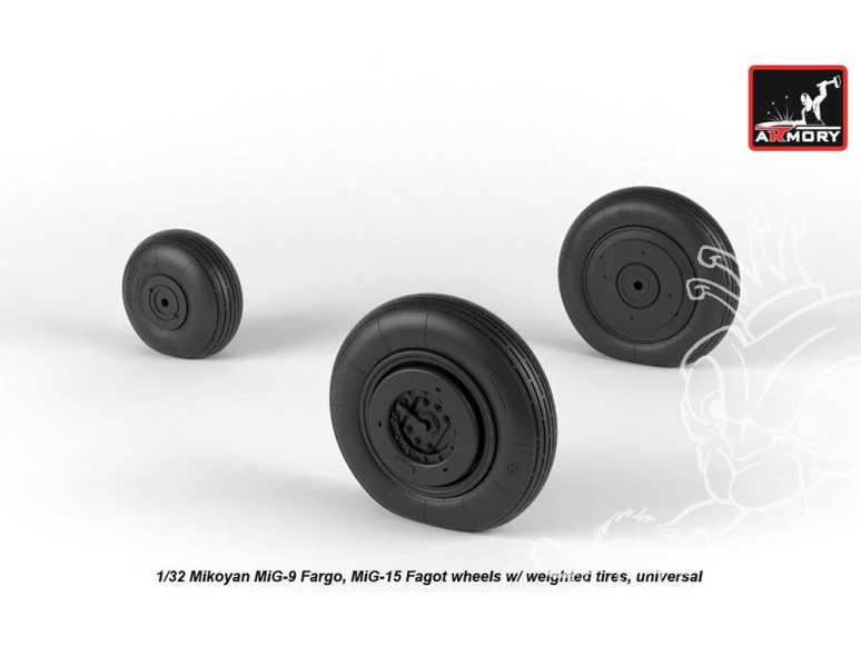 Armory Models kit d'amélioration avion AW32014 Roues Mikoyan MiG-15bis (Fagot) Late / MiG-17 Fresco pneus affaissés 1/32