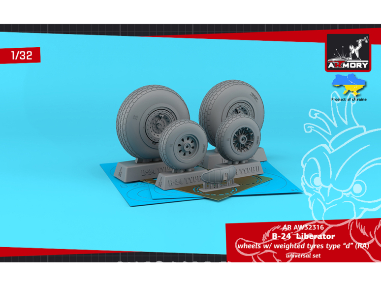Armory Models kit d'amélioration avion AW3216 Roues B-24 Liberator pneus lestés type D (RA) 1/32
