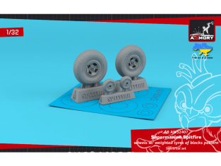 Armory Models kit d'amélioration avion AW32407 Roues Supermarine Spitfire pneus affaissés en bloc et moyeux 4 branches 1/32