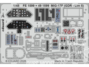 EDUARD photodecoupe avion 491599 Amélioration MiG-17F (GDR - Lim 5) Kinetic 1/48