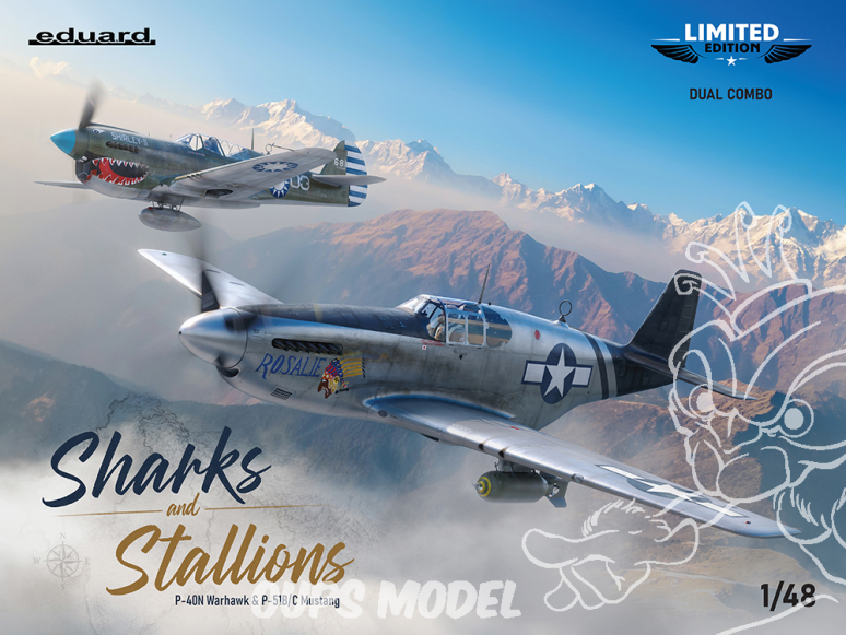 EDUARD maquette avion 11200 Sharks and Stallions Edition Limitée P-51B/C Mustang & P-40N Warhawk Dual Combo 1/48