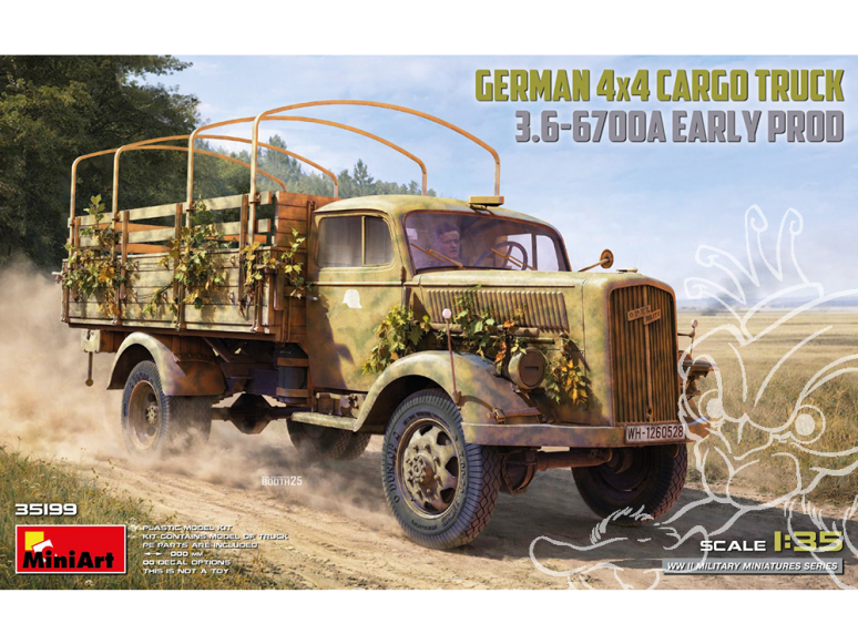 Mini Art maquette militaire 35199 Camion de transport allemand 4x4 de 3 tonnes type 3.6-6700A première série de production 1/35