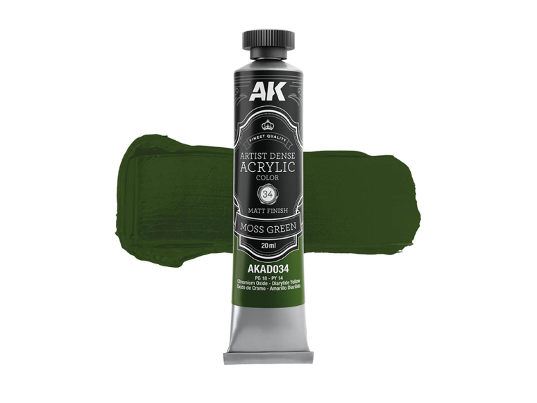 AK ARTISTIC DENSE ACRYLIC COLOR AKAD034 MOSS GREEN 20ml