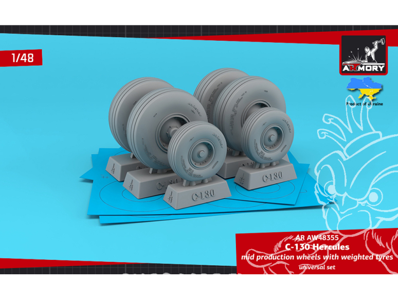Armory Models kit d'amélioration avion AW48355 Roues C-130 Hercules mid avec pneus affaissés 1/48