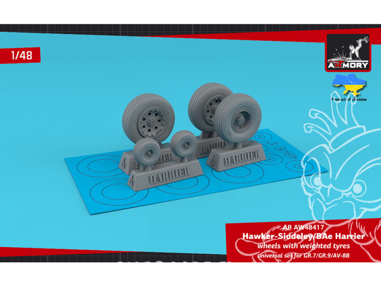 Armory Models kit d'amélioration avion AW48417 Roues H.S. Harrier GR.7 / GR.9 / AV-8B avec pneus affaissés 1/48