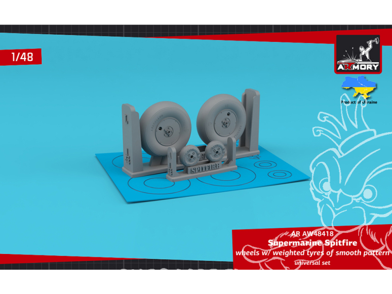 Armory Models kit d'amélioration avion AW48418 Roues Supermarine Spitfire avec pneus affaissés lisses et moyeux couverts 1/48