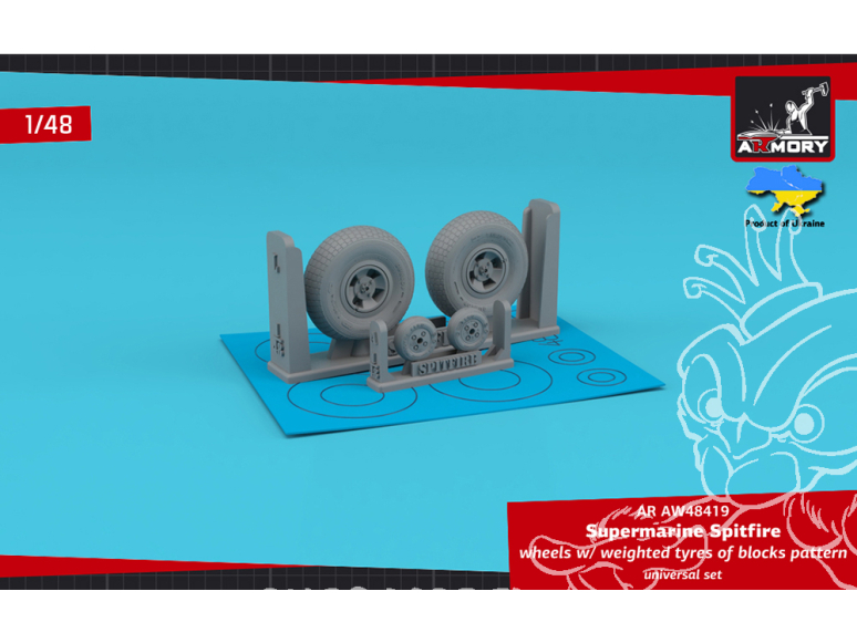Armory Models kit d'amélioration avion AW48419 Roues Supermarine Spitfire avec pneus affaissés en bloc et moyeux 4 branches 1/48