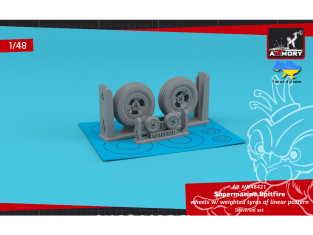 Armory Models kit d'amélioration avion AW48421 Roues Supermarine Spitfire avec pneus affaissés linéraire moyeux 3 branches 1/48