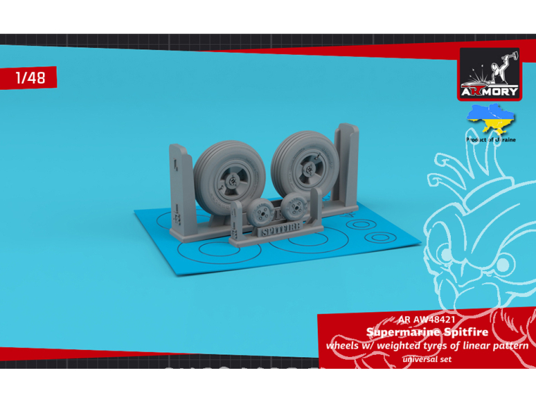 Armory Models kit d'amélioration avion AW48421 Roues Supermarine Spitfire avec pneus affaissés linéraire moyeux 3 branches 1/48