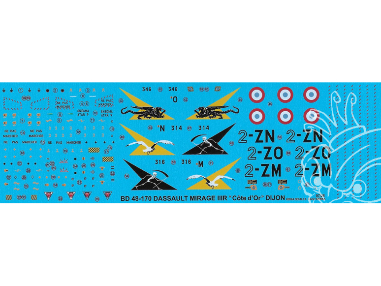 DECALQUES BERNA DECALS BD48-170 Dassault Mirage IIIR 2em Escadre 1/48