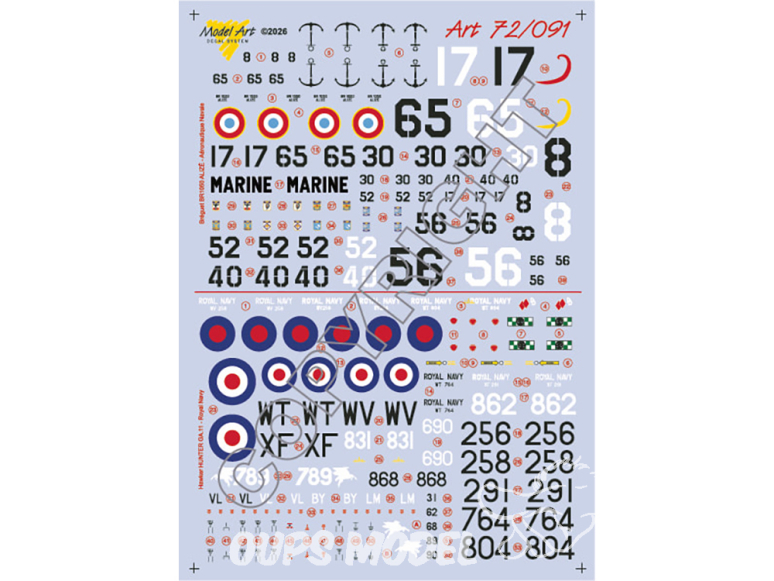 Decalques Model Art 72/091 Bréguet 1050 ALIZÉ et Hawker HUNTER GA.11 1/72