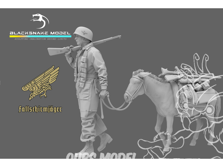 Blacksnake Model figurine FSJ-01-16 Fallschirmjäger Soldat guidant un âne Figurine 1 1/16